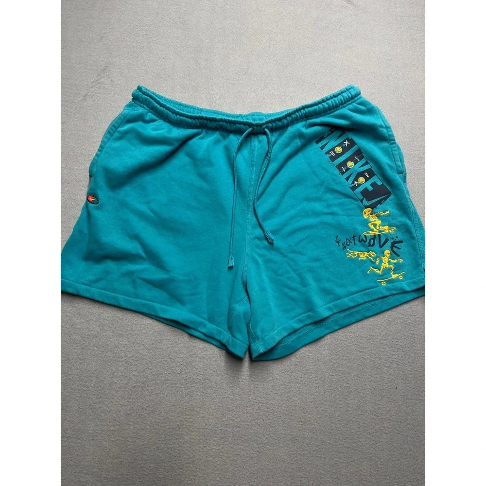 Nike‎ Mens XL The Next Wave Skate Shorts Teal Blue Skeleton Graphic French Terry